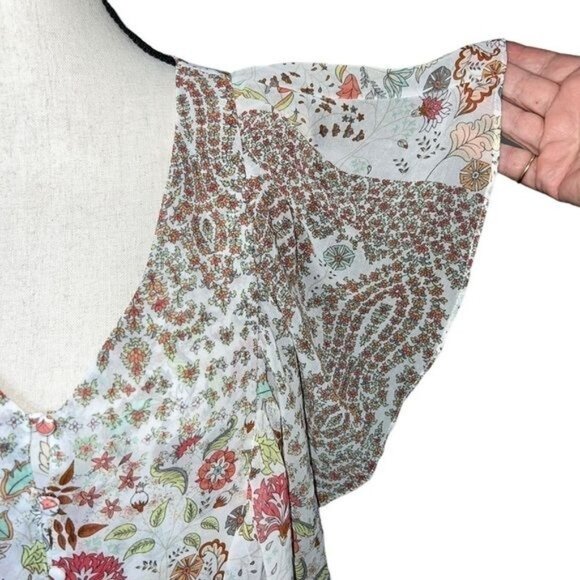 Matilda Jane Floral Ruffle Layered V-Neck Blouse With Sheer Sleeves Womens Small - Picture 6 of 14